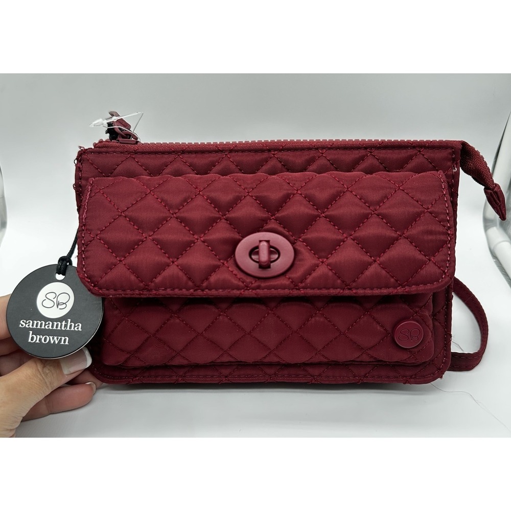 Samantha Brown To-Go RFID Quilted Crossbody Wallet—Burgundy